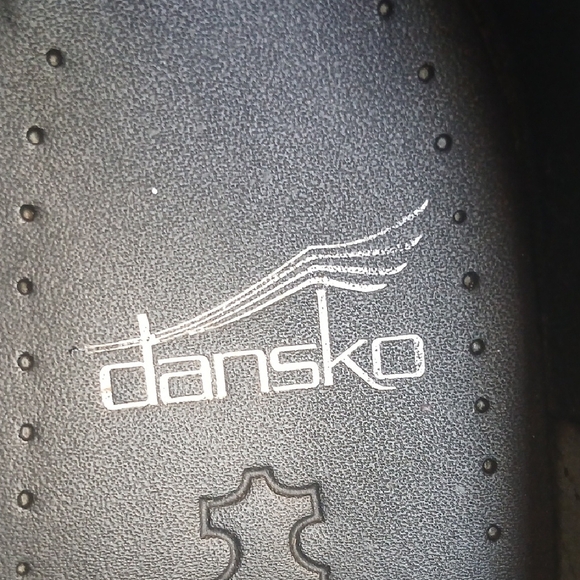 Black Dansko Closed-Back Clog With Silver & Metallic Blue Floral Design - Picture 2 of 7